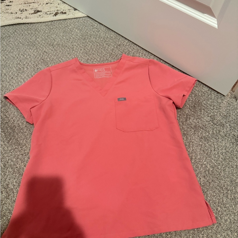 Figs Vibrant Pink V-Neck Scrub Top